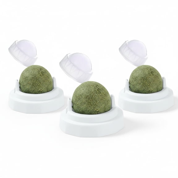 Catnip Balls for Cats Wall Rotating Edible Catnip Toy for Indoor Cats Teeth Cleaning Grinding Dental Health Interactive Kitten Toy, 3PCS White