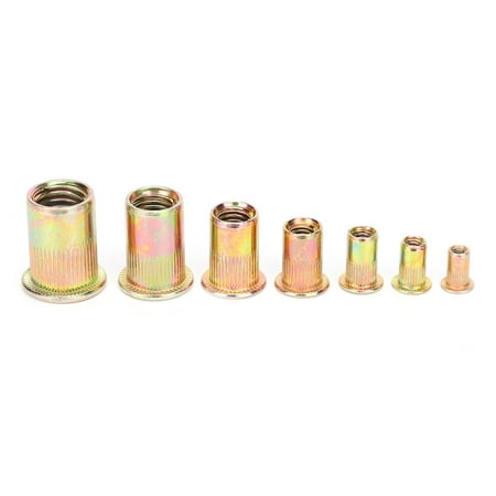 

Henmomu 180Pcs Flat Heads Rivet Insert Nut Kit Metric Carbon Steel Rivnut Nutsert Zinc Plating‑Coloring Metric Rivet Nut Kit