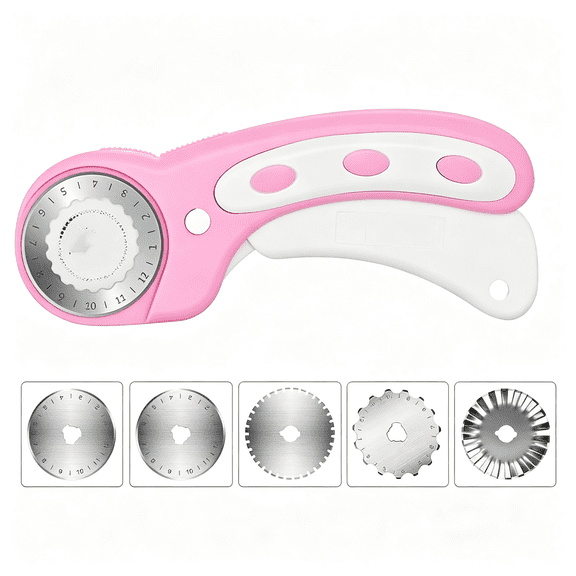 EXLEAF 45Mm Rotary Cutter 5Pcs Extra Blades Ergonomic Handle Rolling Cutter Safety Lock Fabric Leather Crafting Sewing Quilting Fabric Rotary Cutter Perfect Left Right Hand Pink