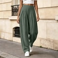 thumbnail image 4 of Karymi Halara Pants Women Solid Fake Linen Wide Leg Pants, High Waist Pleated Straight Draped Casual Trousers Lightweight Textured Long Pants, 4 of 7