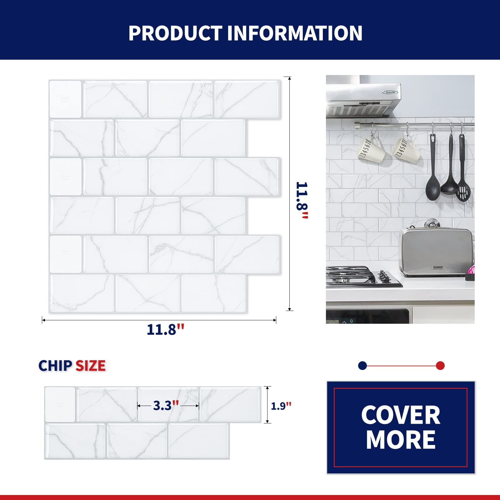 Art3d 10-Sheet 12 "x 12" Peel and Stick Backsplash Subway Tiles for Kitchen