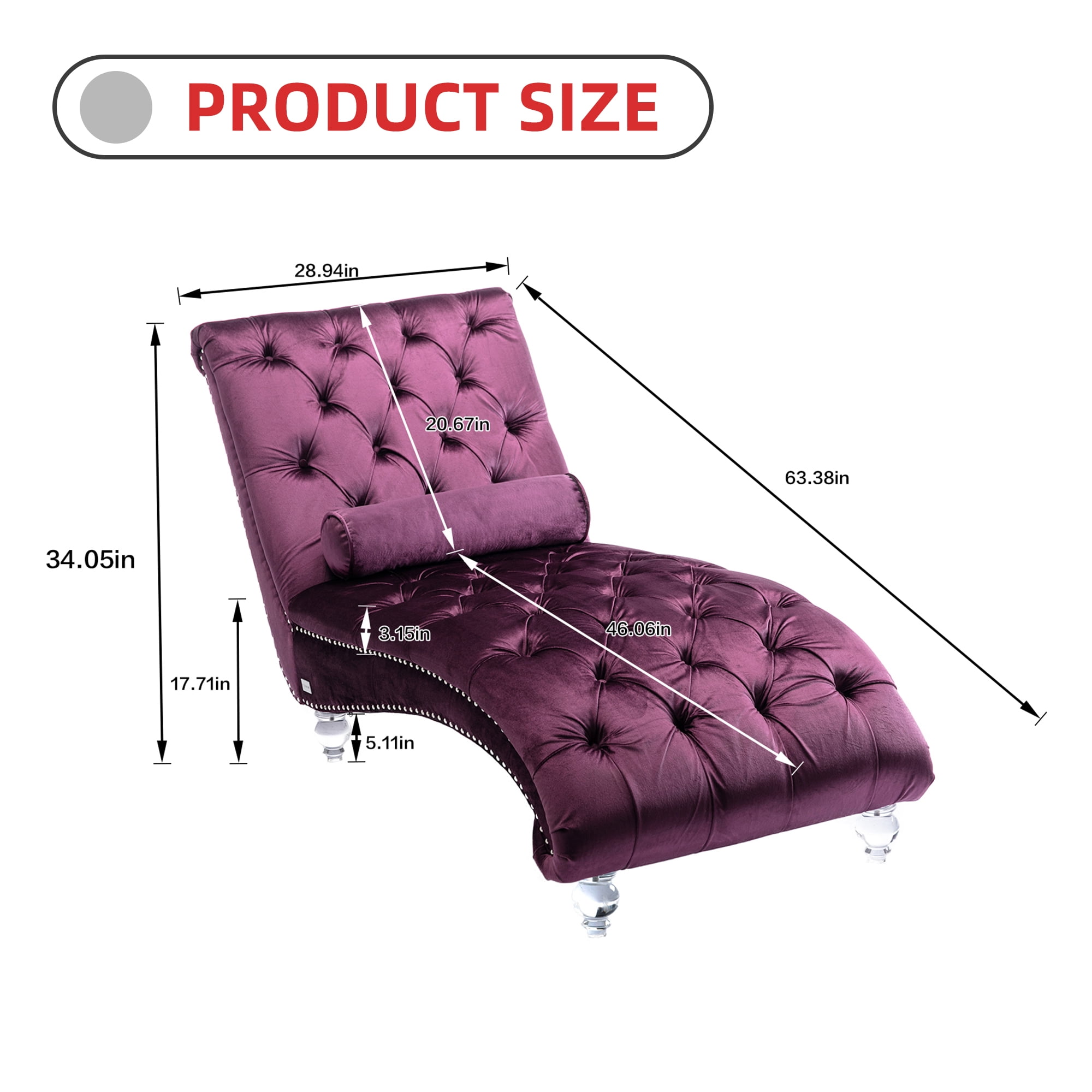 MOONMISS Velvet Chaise Lounge Chair Button Tufted Upholstered with Pillow Indoor