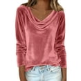 thumbnail image 7 of Womens Long Sleeve Tops Velvet Shirts For Cowl Neck Pleated Tops Elegant Fall Ruched Long Sleeve Blouse T Shirts For Women, 7 of 7