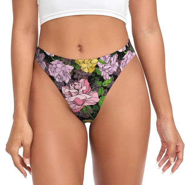 Fotbe Colorful Roses Tanga Sin Costuras para Mujer con Estampado – Panties Invisibles, Transpirables y Cómodos para Uso Diario-Small