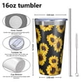thumbnail image 4 of 16oz Tumblers Black Yellow Sunflower Pattern Stainless Steel Vacuum Insulated Double Wall Travel Tumbler Cups Mug with Lid and Straw,Cleaning Brush for Coffee,Tea, 4 of 4
