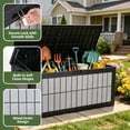 thumbnail image 4 of Uforic 134 Gallon Resin Deck Box, Waterproof Lockable Outdoor Storage Chest, Multifunctional Patio Storage Bench for Cushions, Garden Tools and Pool Supplies, Black & Wood-Grain Gray, 4 of 5