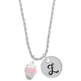 thumbnail image 1 of Delight Jewelry Silvertone Pink Heart Spinner Silvertone Script Initial Disc - Z - Charm Necklace, 20"+3", 1 of 4