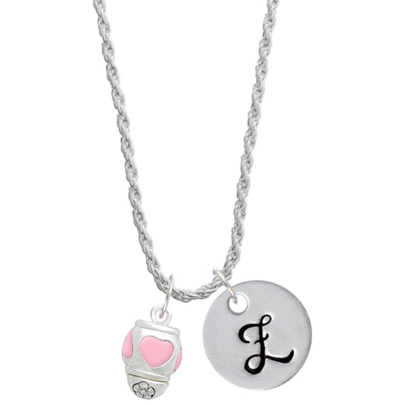 Delight Jewelry Silvertone Pink Heart Spinner Silvertone Script Initial Disc - Z - Charm Necklace, 20"+3"