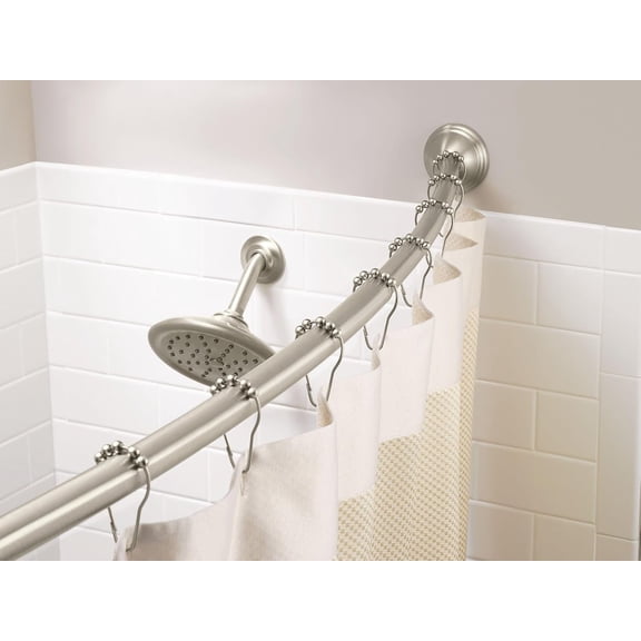 Brushed Nickel Curved Shower Curtain Rod, Adjustable Fixed-Mount Single Bathroom Rod, Durable Space-Enhancing Rounded Design