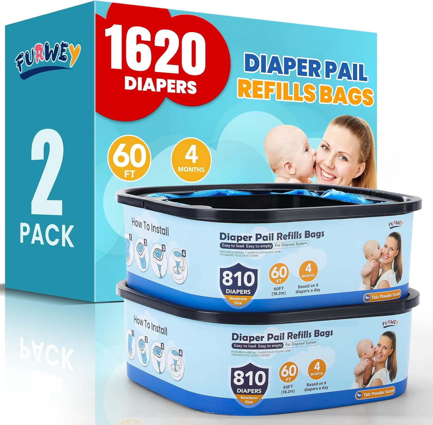 Recharges Diaper Dekor Plus – Lot De 2 Rouleaux Sacs Poubelle Pour Couches (Capacité 1160 Couches)