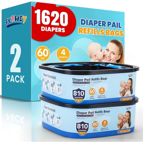 Diaper Pail Refill Bags,7-Layer Odor Prevention Technology,Thickened Design - Hold up to 810 Newborn-Sized Diaper Pail Bags- Pack of 2