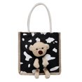 thumbnail image 2 of WIZUTIZ Lovely Bear Bag Female Student Hand-held Cloth Shoulder Zipper Bag for Women Womens Handbags Medium Solid Bags Water Resistant Lightweight Bag 1 PC Black, 2 of 2