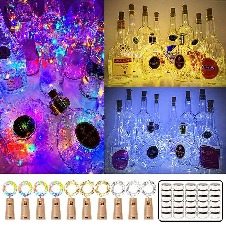 MUMUXI 10 Pack 20 LED Wine Bottle Lights with Cork, 3.3ft Silver Wire Cork  Lights Battery Operated Fairy Mini String Lights for Liquor Bottles Crafts