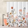 thumbnail image 1 of Cortina de ducha con diseño floral naranja, tela de flores silvestres y plantas coloridas para decoración de baño, cortina de ducha otoñal naranja y amarilla, impermeable, con ganchos, 183 x 183 cm, 1 of 4