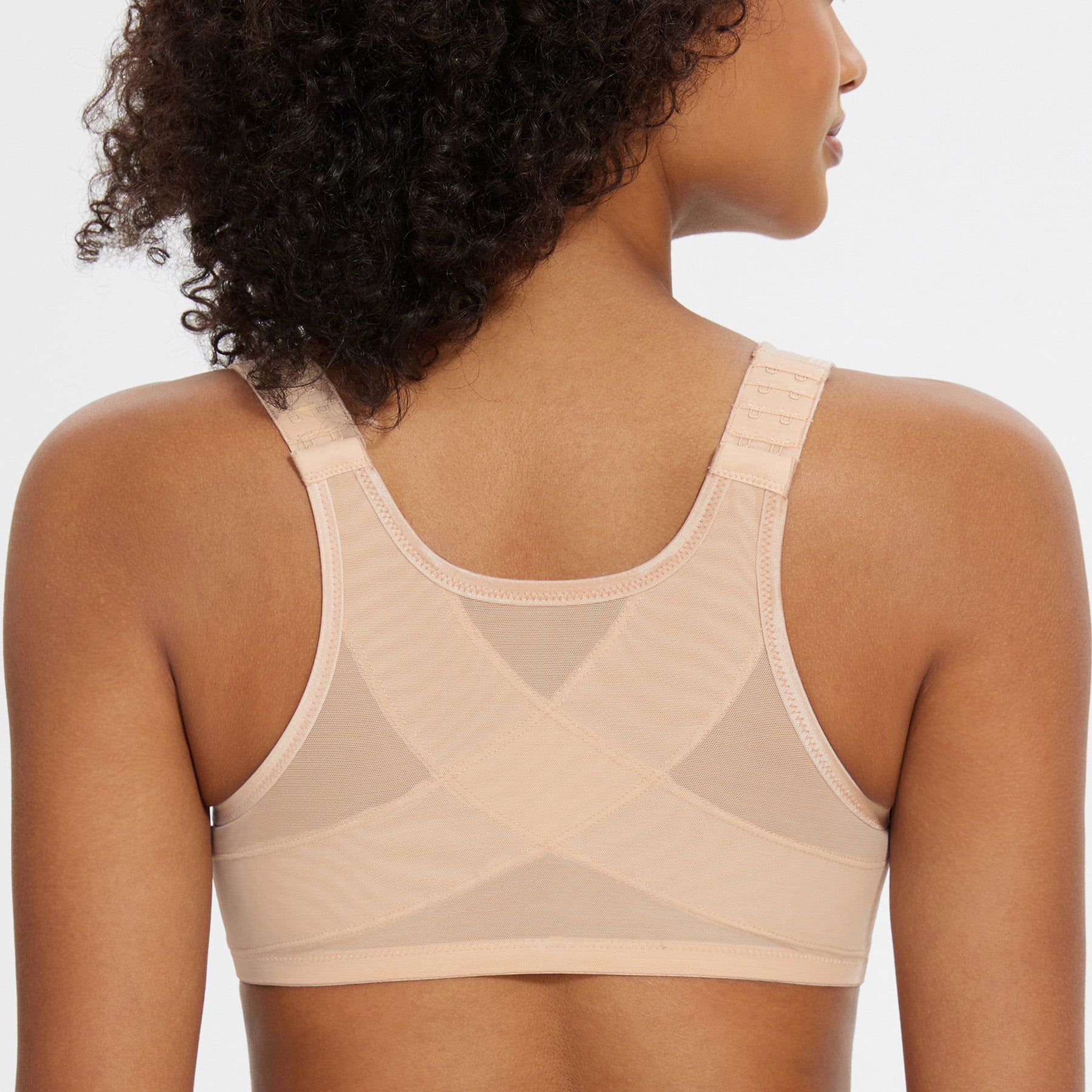 MELENECA Women's Front Closure Bras Plus Size Unlined Underwire Back Support Posture Bra Beige 40DD