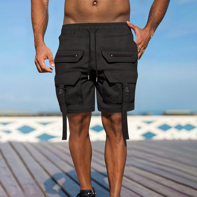 pstuiky Abreviatura para hombres, Pantalones cortos cargo cómodos con cintura elástica y bolsillos a la moda para hombre, de verano, informales, lisos Pantalones cortos para correr para hombre