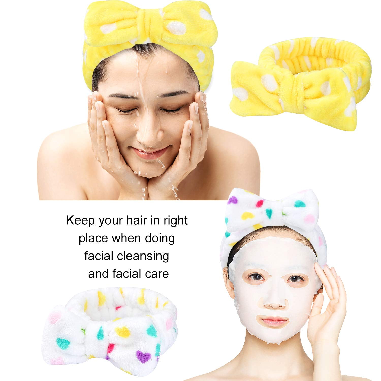 Tigeen 52 Pieces Spa Headband for Washing Face Bulk, Soft Coral Fleece Makeup Headband Bow Headband Fluffy Facial Skin Care Cosmetic Shower Headband 13