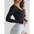 thumbnail image 5 of SUNSIOM Women's Long Sleeve Crop Tops Tight Fitted Scoop Neck Solid Color Short Shirt Tops with Thumb Hole for Spring Fall, 5 of 5