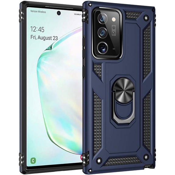 Military Grade Drop Impact for Samsung Galaxy Note 20 Ultra Case Galaxy Note 20 Ultra 5G Case Metal Rotating Ring Kickstand Holder Heavy Duty Case for Galaxy Note 20 Ultra 5G Phone Case (Blue)
