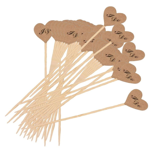 50x Adornos para cupcakes de papel kraft con forma de corazón, palillos para cupcakes, palitos de comida, adornos para postres Sí