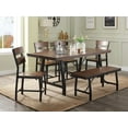 thumbnail image 7 of Vintage Style Dining Room 6pc Set Grooved Panel Table Bench 4 Side Chairs Oak Finish Metal Base Durable Furniture, 7 of 7