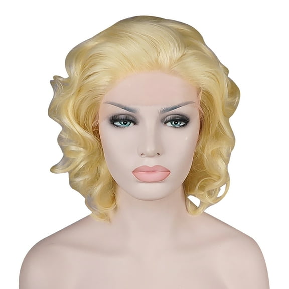 Unique Bargains Lace Front Wigs for Women 11" Blonde Medium Long Body Wave with Wig Cap