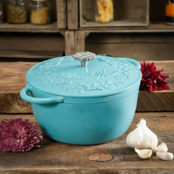 The Pioneer Woman Timeless Beauty Cast Iron 5-Quart Dutch Oven, Turquoise
