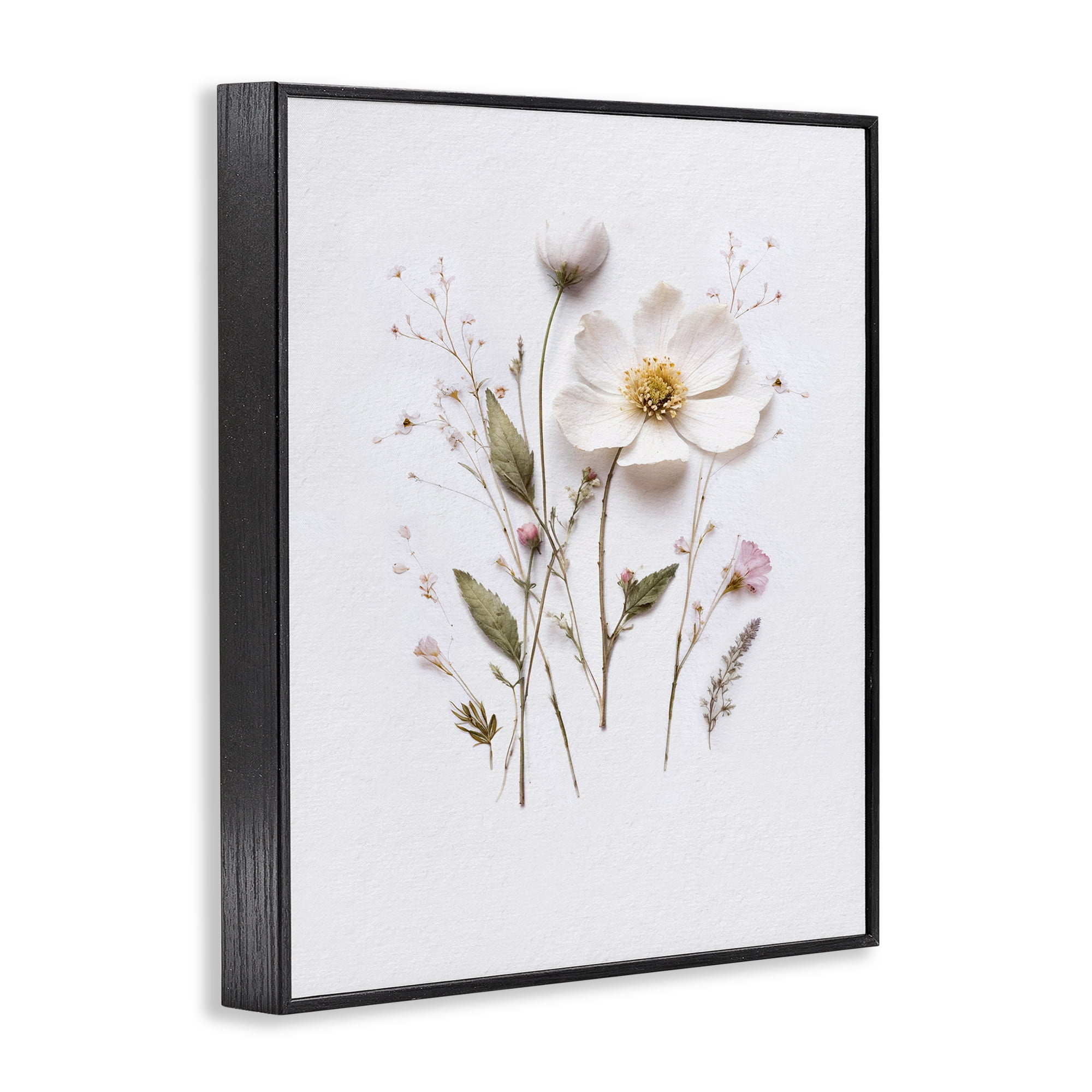 Delicate Pressed Flower Sprigs Black Framed Giclee Art, design by Lettered and Lined