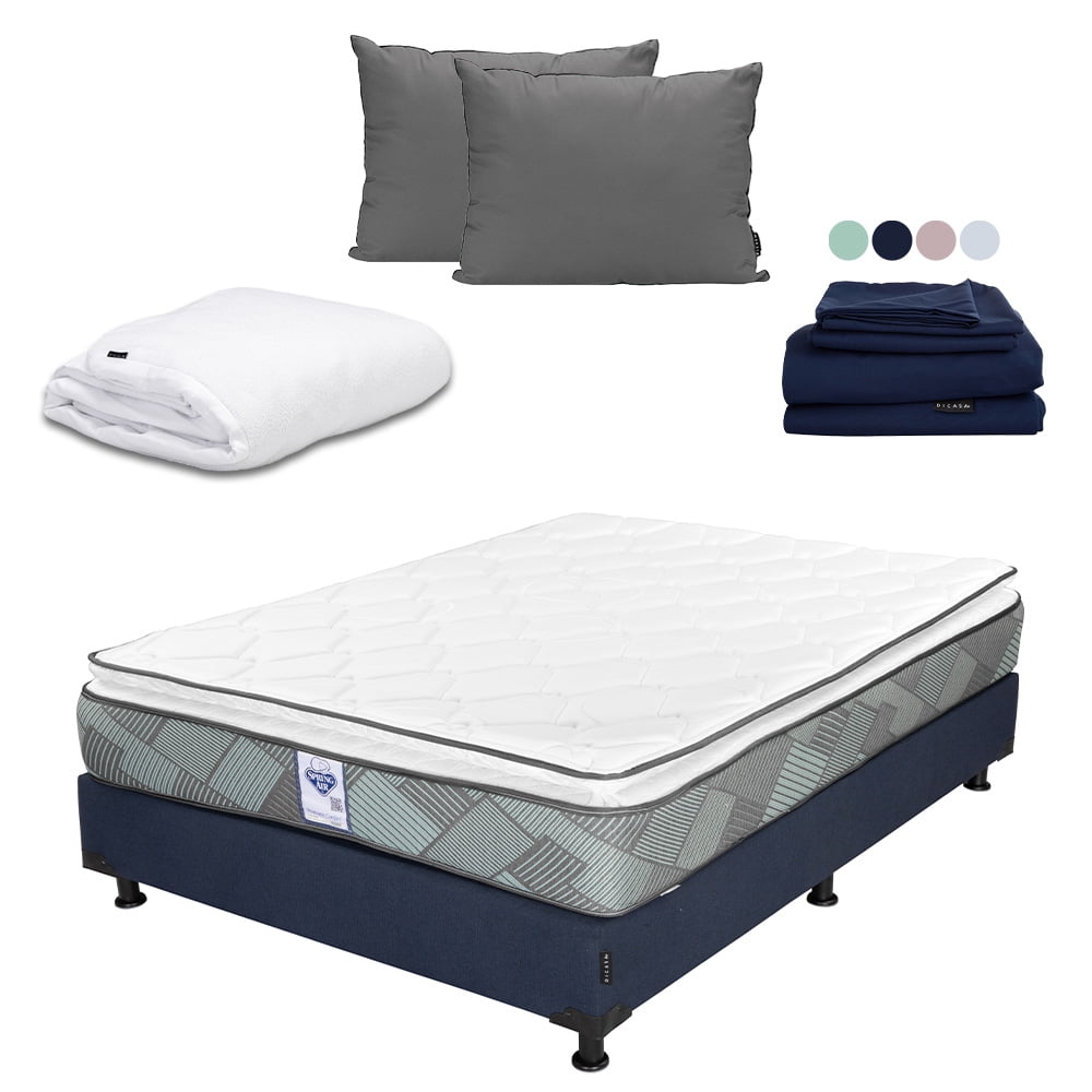 Colchón Matrimonial Spring Air Baggio Box Base Cama Almohada