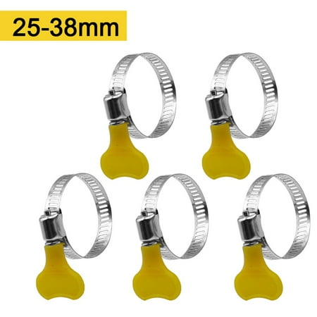 

GLFILL 5Pcs 10-38mm Adjustable Yellow Plastic Handle Hand Wriggle Hose Clamps Pipe Clip