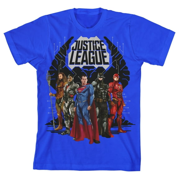 Justice League Movie Superhero Group Boy's Royal Blue T-shirt-XL