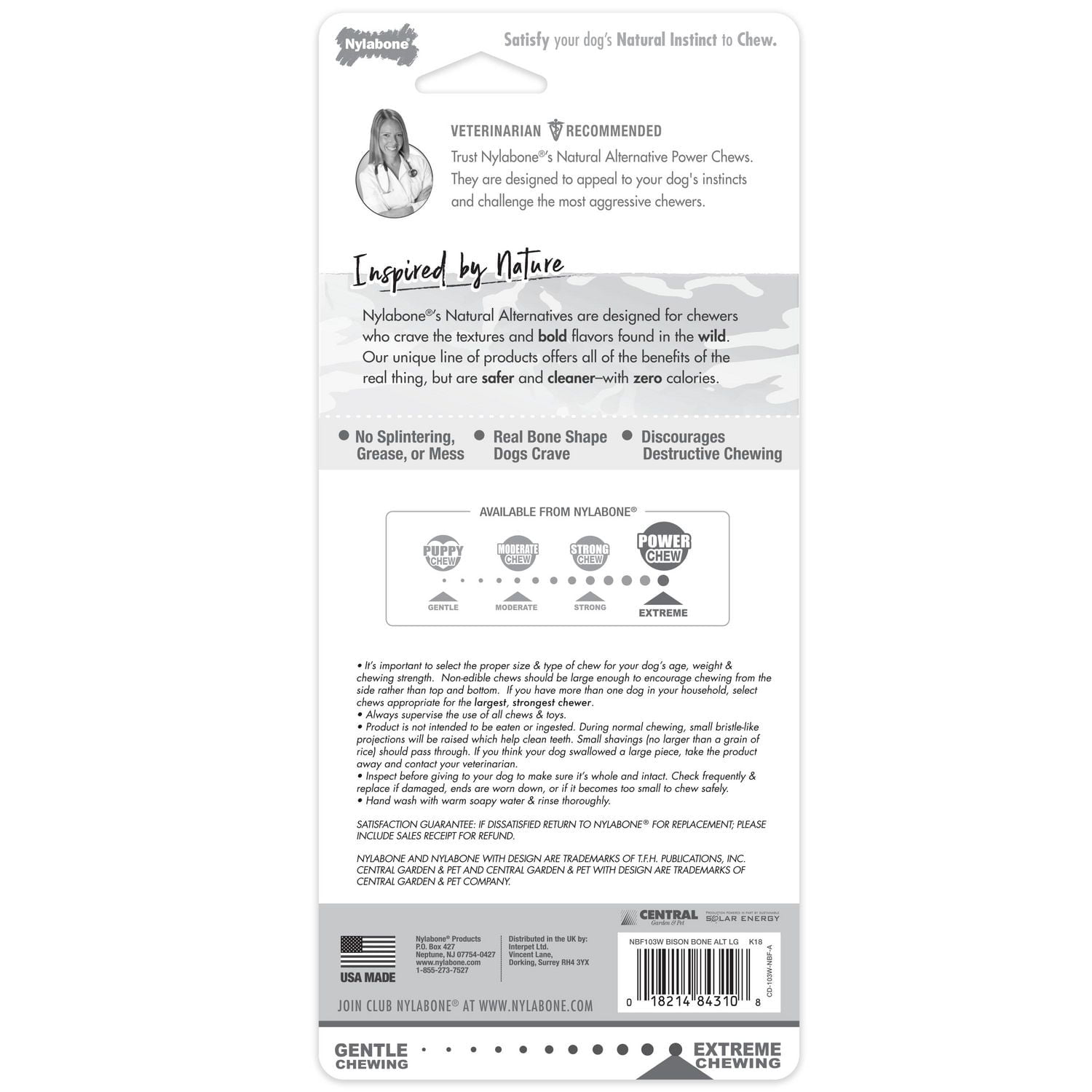 Nylabone Power Chew Bison Bone Alternative Chew Toy Bison Flavor Large