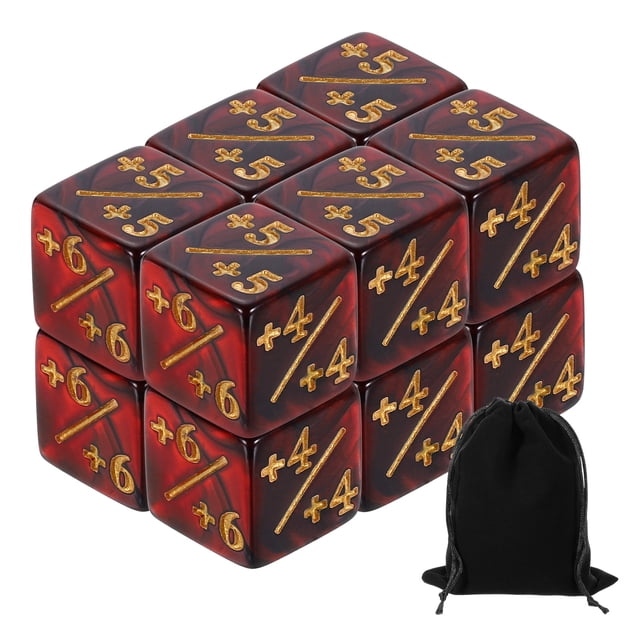 Juego de 12 contadores de dados mágicos, set de dados de token de vida D6 de acrílico, rojo y negro