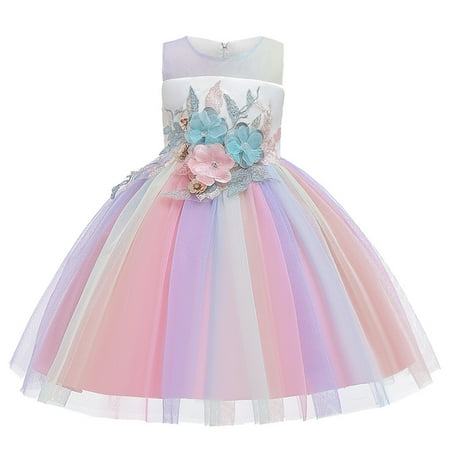 

Toddler Girls Casual Floral Princess Bridesmaid Pageant Gown Birthday Party Wedding Dress