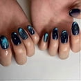 thumbnail image 1 of 24Pcs Almond French False Nails Short Aurora Cat Eye Press on Nails Dark Blue Glitter Fake Nails Acrylic Full Cover Glue on Nails Oval Artificial Stic, 1 of 5