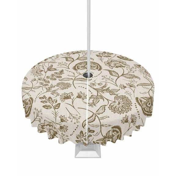 nqOlkjepod Vintage Spring Floral Outdoor Tablecloth with Umbrella Hole & Zipper, Summer Botanical Farmhouse Round Table Cover 54 Inch, Dining Waterproof Table Cloth Protector for Patio/Party/Picnic