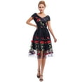 thumbnail image 6 of IBTOM CASTLE Women Vintage 1950s Embroidered Off Shoulder 3/4 Sleeves Flower Rose Wedding Cocktail Party Swing Gatsby Evening Short Gown XL Black - Short Sleeve, 6 of 8