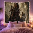 thumbnail image 2 of Tribal Woman Warrior and Wolf in Forest, Mystical Fantasy Art for Nature Lovers, Wildlife Wall Art, Housewarming Gift, Tapestry Wall Hanging for Living Room and Bedroom, 2 of 7