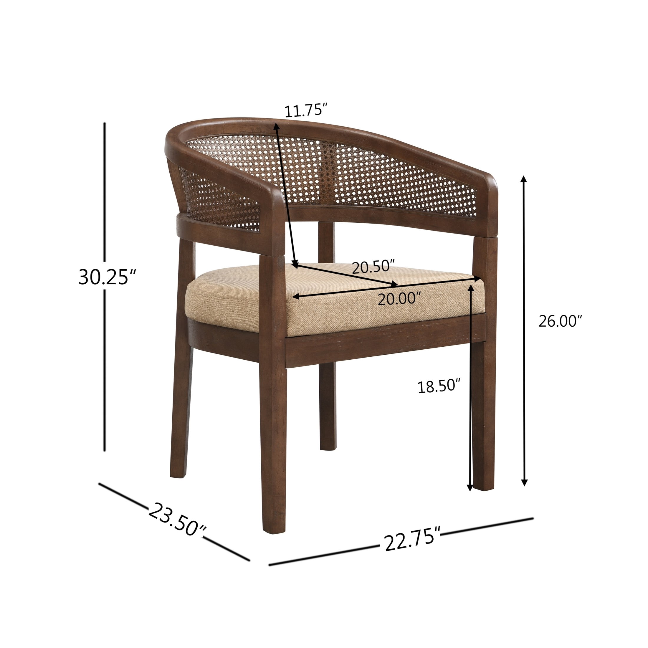 Christopher Knight Home Rattan Curved Back Dining Chairs, Wood Frame with Cushion, Walnut+Light Brown, Set of 2