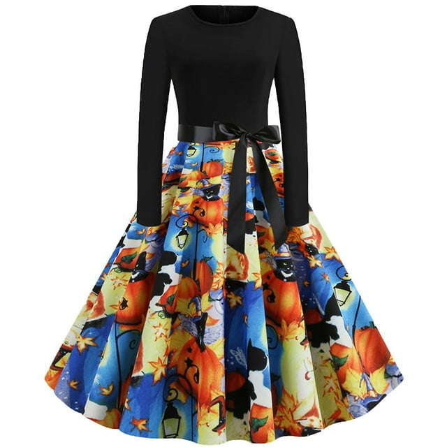 Vestido HUOGUO Fashion de manga larga con estampado de patchwork para mujer