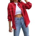 thumbnail image 4 of xiaxaixu Women's Ripped Distressed Denim Jacket Long Sleeve Button Down Boyfriend Jean Coat Trucker Jacket, 4 of 5