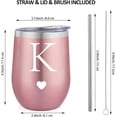 thumbnail image 2 of Personalized Initial Gifts 12 Ounces Stainless Steel Wine Tumbler with Straw Brush Rose Gold Insulted Mug Wedding Bridesmaid Birthday Graduation Gift for Men Women Monogrammed Gift (K), 2 of 6