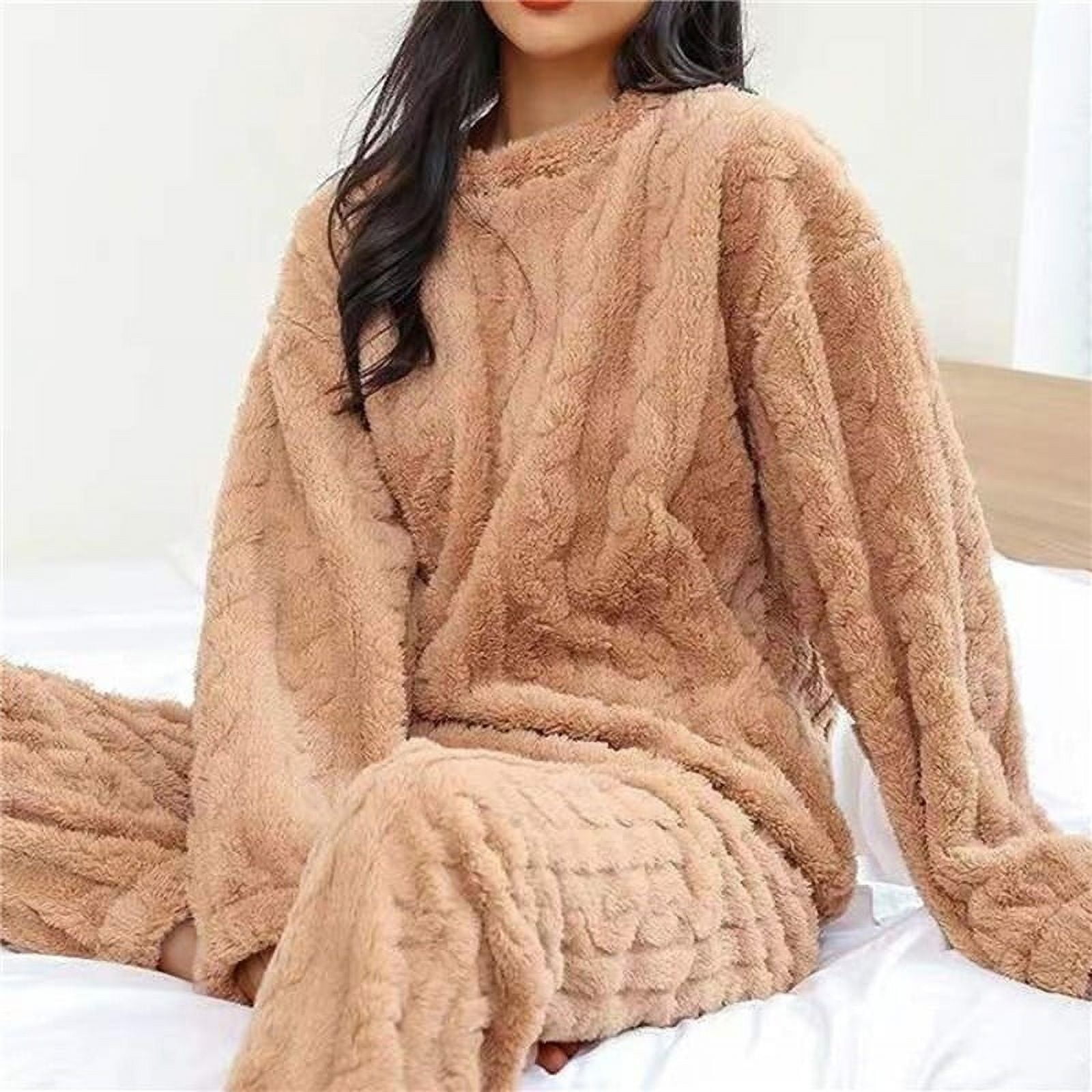 Women Fleece Pajamas Set Winter Sleepwear Solid Velvet 2 Piece Pant Home Suit Fluffy Casual Pajamas Warm O Neck Night Wear 2023 Other 40 70kg 500g