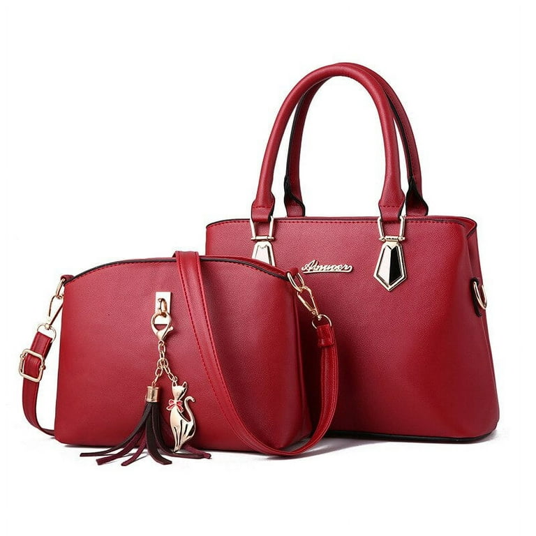 Pu Leather Women's Solid Color Messenger Bag Vintage Red Ladies