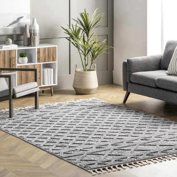 nuLOOM Dottie Soft Shaggy Textured Trellis Tassel Area Rug, 4' x 6', Grey