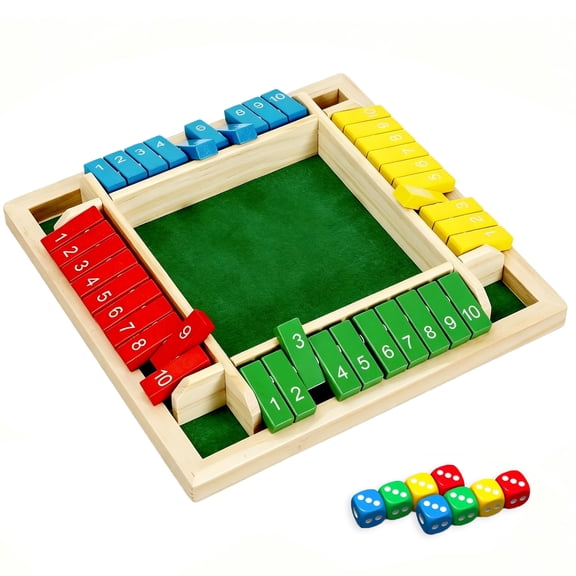 SUSWIM Shut The Box Dice Game for 2-4 Players, Family Wooden Board Table Math Games
