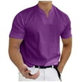thumbnail image 2 of Men's casual solid color V-neck gentleman's business short-sleeved fitness T-shirt Dark Purple 4X, 2 of 5