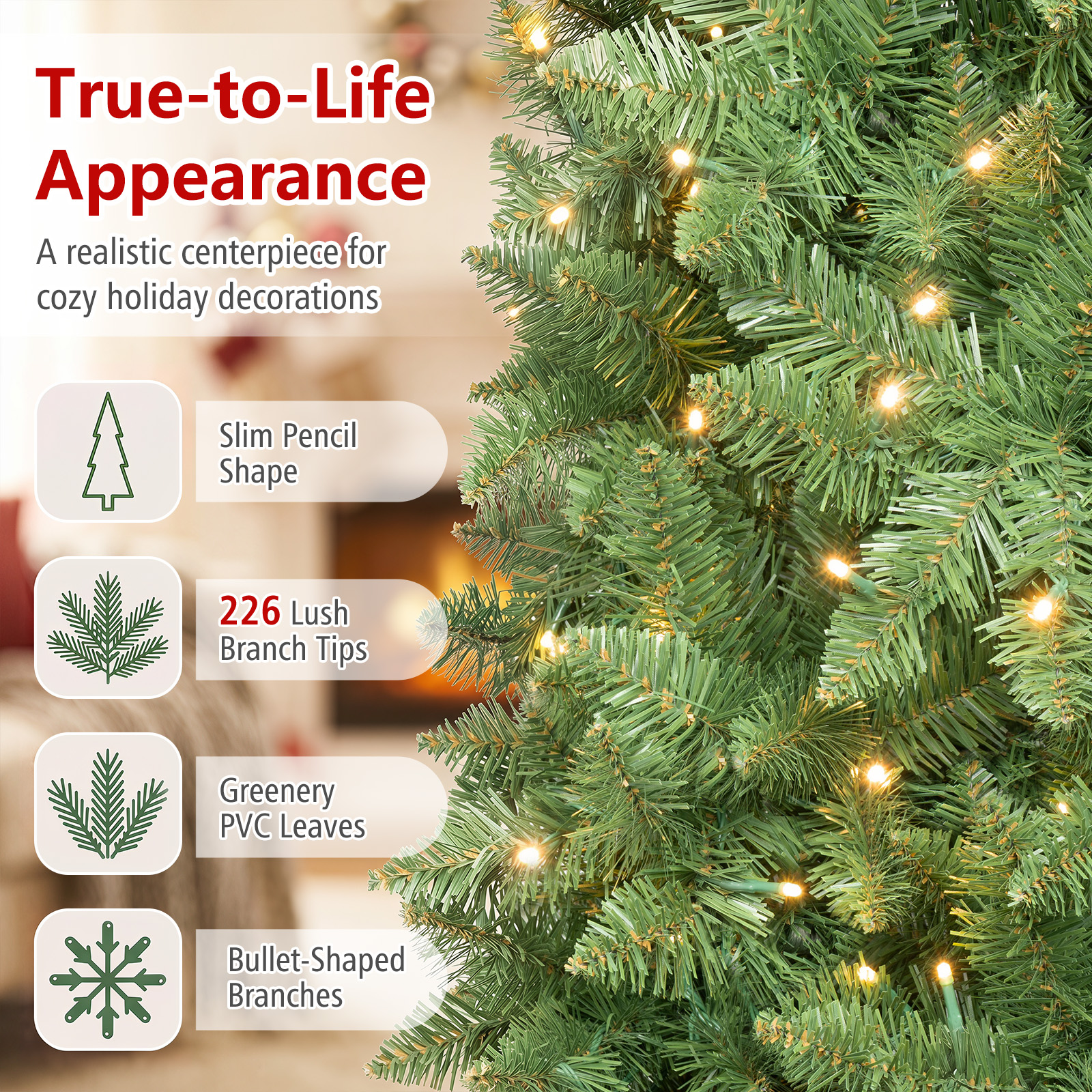 Costway 4.5ft Pre-Lit Pencil Christmas Tree with LED Lights photo 6