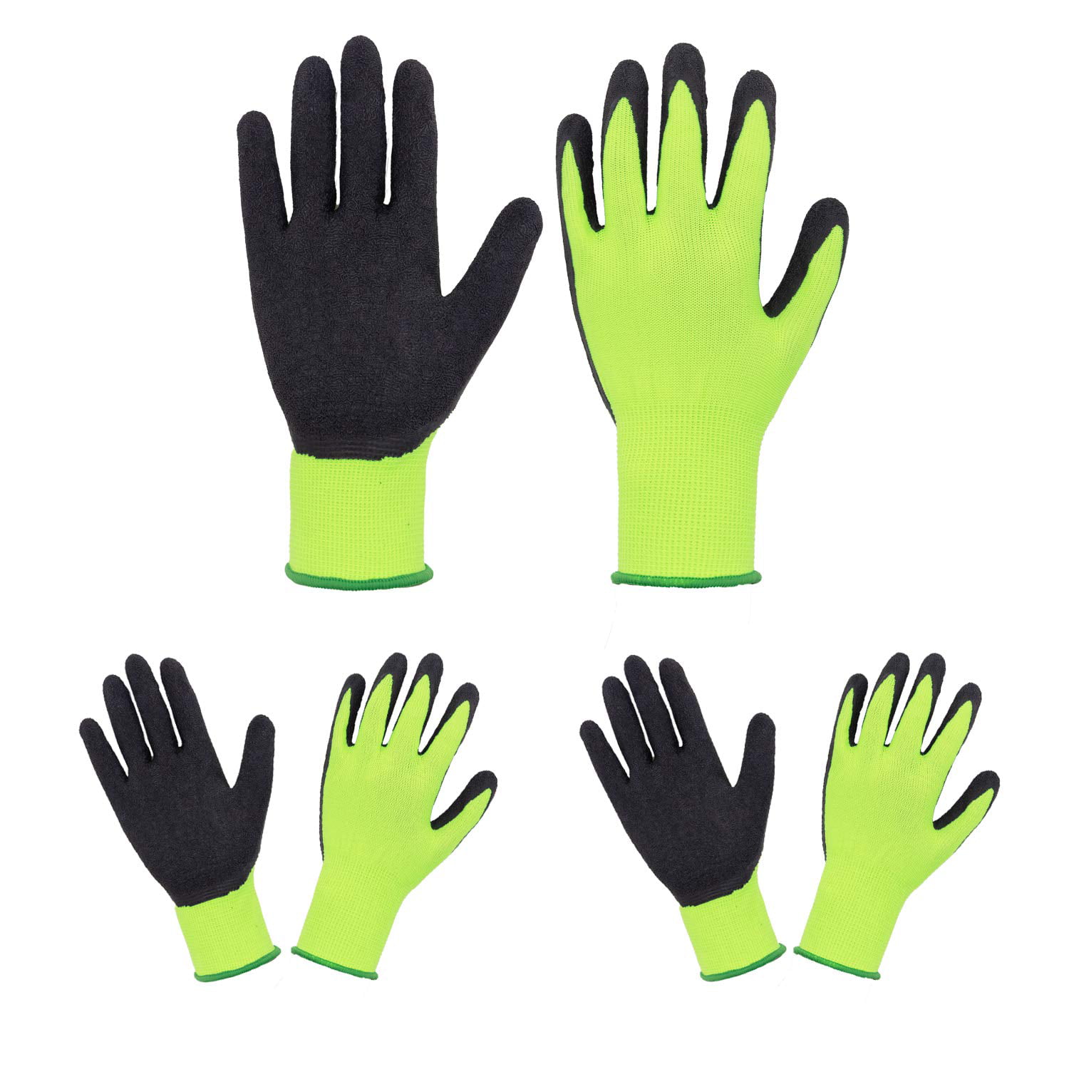 Rubber Coated Palm Garden Gloves for Boys Girls 3 Pairs Kids Gardening Gloves for age 2-13 Children Garden Gripper Gloves 