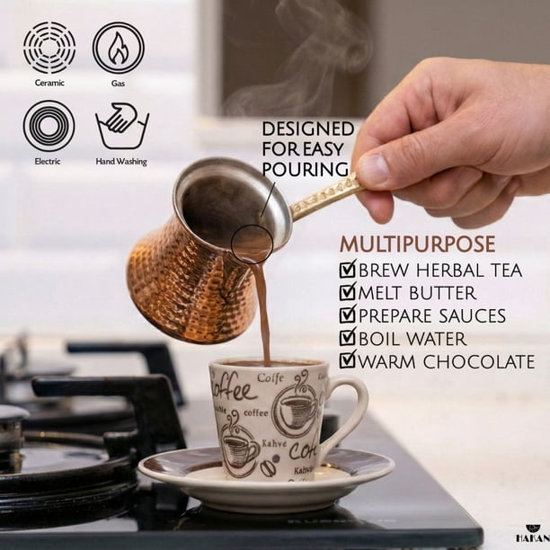 Hakan Turkish Coffee Pot, Stove Top Coffee Maker with Handcrafted
